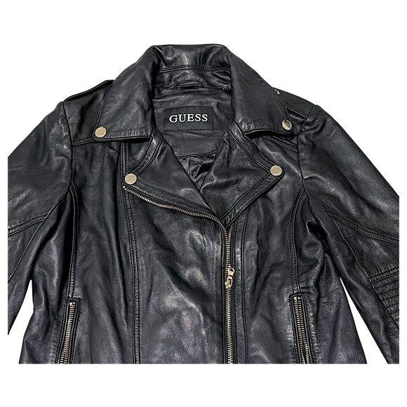 Guess Jacket Womens M Black Buttersoft Leather Moto Crop Goth Punk Biker Concert - Picture 10 of 16